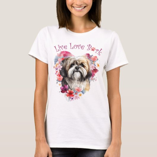 ラサ・アプソの愛犬ママ フローラル Tシャツ (正面)