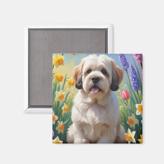 ラサ・アプソの春の花の絵 マグネット (正面/裏面)