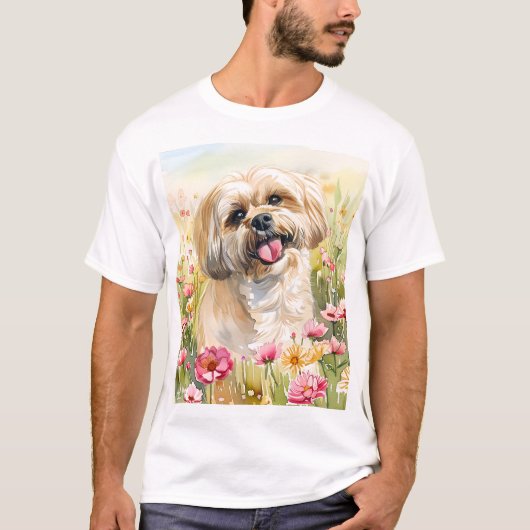 ラサ・アプソの水彩画メンズTシャツ Tシャツ (正面)