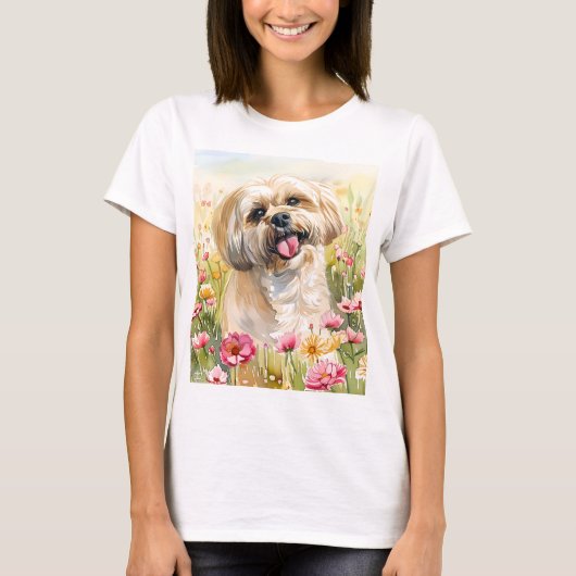 ラサ・アプソの水彩画レディースTシャツ Tシャツ (正面)