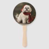 ラサ・アプソの犬と雪のクリスマス ハンドファン (正面)