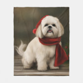 ラサ・アプソの犬と雪のクリスマス フリースブランケット (正面)