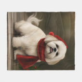 ラサ・アプソの犬と雪のクリスマス フリースブランケット (正面(横))
