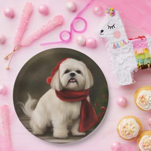 ラサ・アプソの犬と雪のクリスマス ペーパープレート (パーティー)