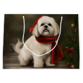 ラサ・アプソの犬と雪のクリスマス ラージペーパーバッグ (正面)