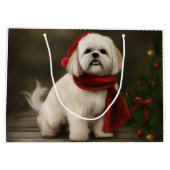 ラサ・アプソの犬と雪のクリスマス ラージペーパーバッグ (裏面)