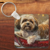 ラサ・アプソの犬のクリスマス キーホルダー (正面)