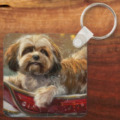 ラサ・アプソの犬のクリスマス キーホルダー (裏面)
