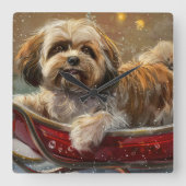 ラサ・アプソの犬のクリスマス スクエア壁時計 (正面)