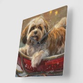 ラサ・アプソの犬のクリスマス スクエア壁時計 (傾斜)