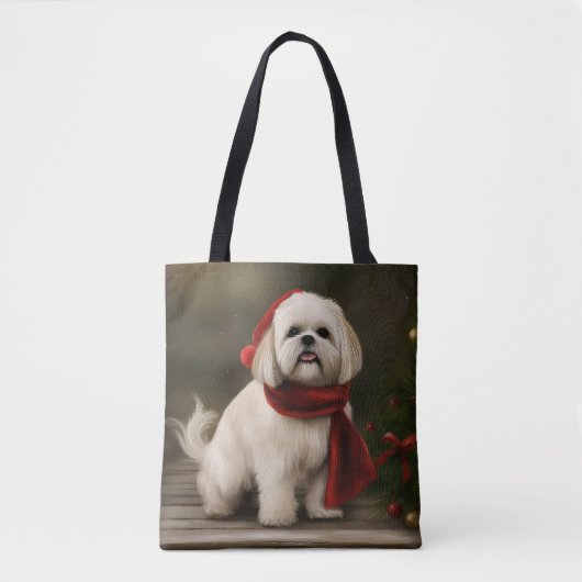 ラサ・アプソの犬のクリスマス・スノー トートバッグ (正面)
