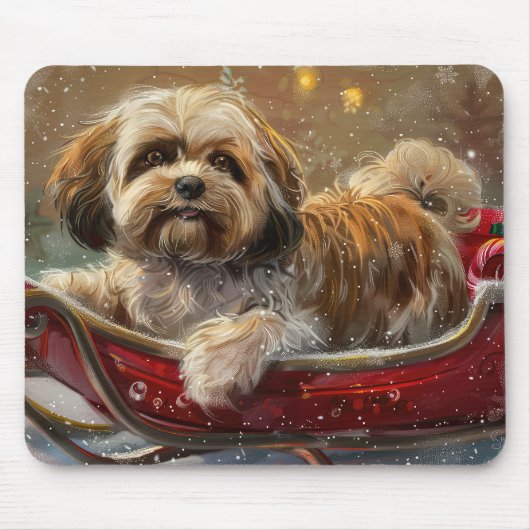 ラサ・アプソの犬のクリスマス マウスパッド (正面)