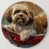 ラサ・アプソの犬のクリスマス 缶バッジ (正面)