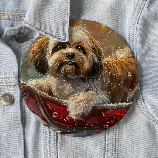 ラサ・アプソの犬のクリスマス 缶バッジ (インサイチュ)