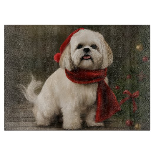 ラサ・アプソの犬の雪のクリスマス カッティングボード (正面)