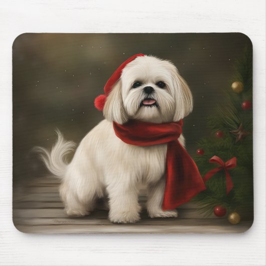 ラサ・アプソの犬の雪のクリスマス マウスパッド (正面)