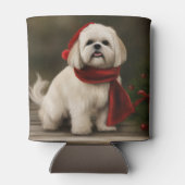 ラサ・アプソの犬の雪のクリスマス 缶クーラー (裏面)