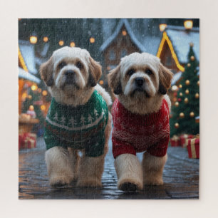 ラサ・アプソの犬 クリスマス スノー ホリデー ジグソーパズル