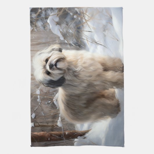 ラサ・アプソ雪のクリスマスを許可 キッチンタオル (縦)