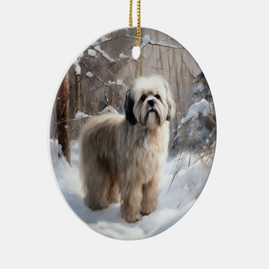 ラサ・アプソ雪のクリスマスを許可 セラミックオーナメント (右)