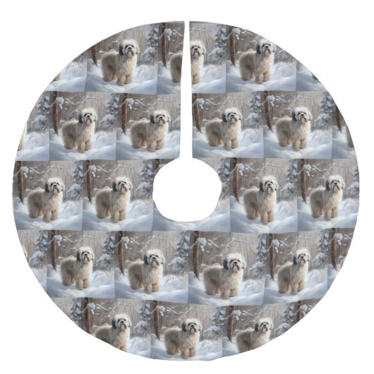 ラサ・アプソ雪のクリスマスを許可 ブラッシュドポリエステルツリースカート (正面)