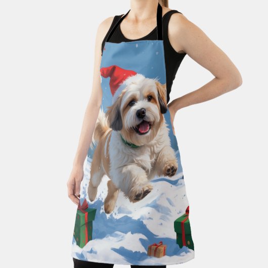 ラサ・アポ走スのクリスマス帽子と雪の エプロン (インサイチュ)