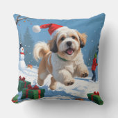 ラサ・アポ走スのクリスマス帽子と雪の クッション (正面)