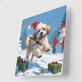 ラサ・アポ走スのクリスマス帽子と雪の スクエア壁時計 (傾斜)