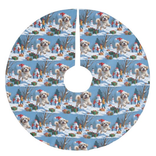 ラサ・アポ走スのクリスマス帽子と雪の ブラッシュドポリエステルツリースカート (正面)