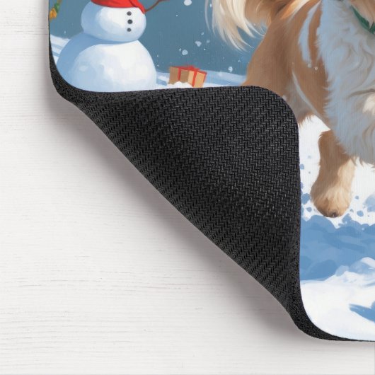 ラサ・アポ走スのクリスマス帽子と雪の マウスパッド (コーナー)