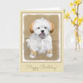 ラサApsoの子犬の絵画-かわいい元の犬の芸術 カード (黄色い花)