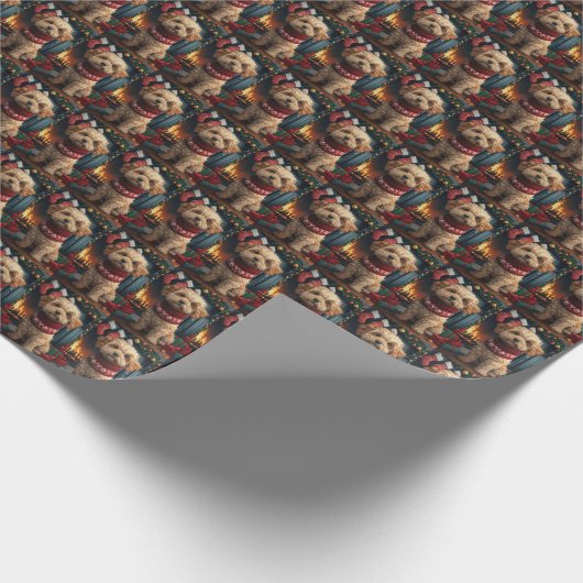 ラサApso犬とクリスマスプレゼント暖炉 ラッピングペーパー (角)