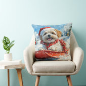 ラサApso Dogそりで雪のクリスマスを許可 クッション (椅子)