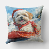 ラサApso Dogそりで雪のクリスマスを許可 クッション (裏面)