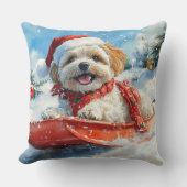 ラサApso Dogそりで雪のクリスマスを許可 クッション (正面)