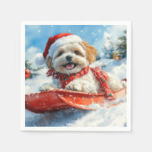 ラサApso Dogそりで雪のクリスマスを許可 スタンダードカクテルナプキン (正面)