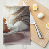 ラザニアとワイングラスがかわいいグレー猫 キッチンタオル (四つ折り)