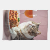 ラザニアとワイングラスがかわいいグレー猫 キッチンタオル (横)