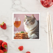 ラザニアとワイングラスがかわいいグレー猫 スタンダードカクテルナプキン (インサイチュ)