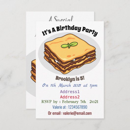 ラザニア漫画イラストレーション 招待状 (正面/裏面)