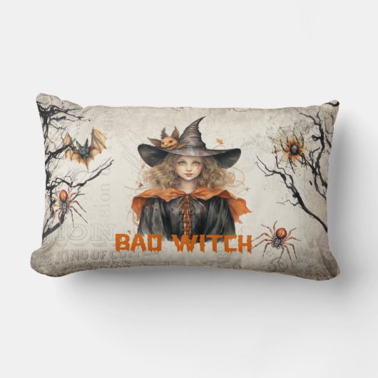 ラシсク伝統的ウォーター色かわいい女の子の悪い魔女 ランバークッション (正面)