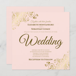 ラシィゴールドのブラッシュピンク エレガントスクエア結婚式 招待状