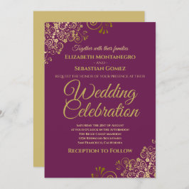 ラシィゴールド オン カシス パープル シンプル エレガント ウェディング 招待状