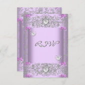 ラシック ダマスク 結婚式 ホワイト ダイヤモンド ハート 出欠カード (正面/裏面)