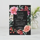 ラシュ縁どフローラモダンブラックブライダルシャワー 招待状 (スタンド正面)