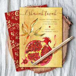 ラションハシャナ　赤い水彩絵の具の宝石のような金色のザクロ シーズンカード