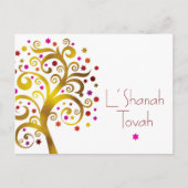 ラショー・ハシャナー　レッド　ゴールド　ホイル　ツリー　オブ　ライフ　モダン シーズンポストカード (正面)