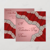 ラシーレッドダマスクバレンタインディナーの招待状 招待状 (正面/裏面)