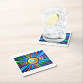 ラジアモダンル虹色サンブ鮮やか付き壁時計 スクエアペーパーコースター (インサイチュ)