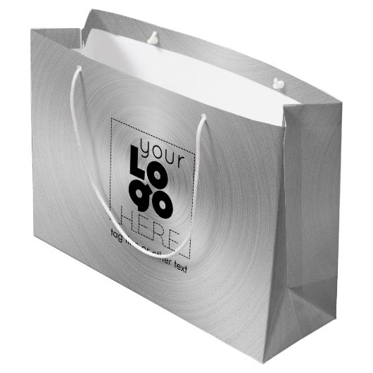 ラジアルブラシモダンドシルバーメタルの会社ロゴ ラージペーパーバッグ (裏面アングル)